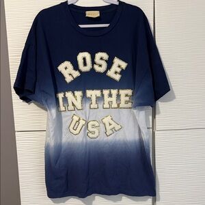 Judith March Navy and White tie dye "ROSE IN THE USA" Tee shirt SMALL